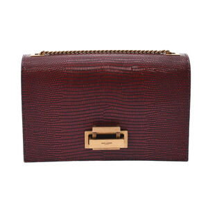 SAINT LAURENT Chain Shoulder Bag Bordeaux Purple Red Leather Embossed